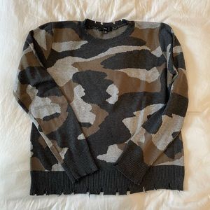 FATE camo distressed hem sweater
